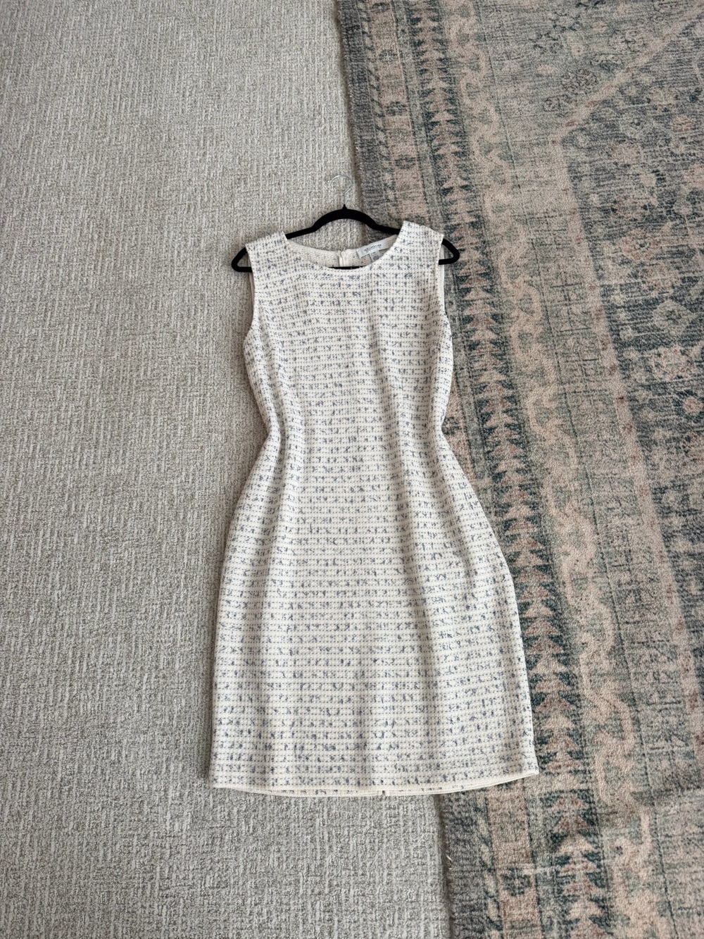 St John Donna navy cream tweed sleeveless midi shift dress 10